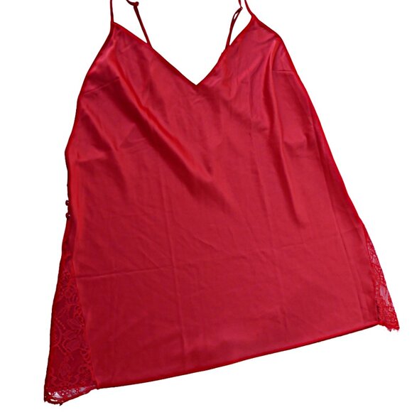 Victoria's Secret Red Liquid Satin Slip Dress Side Buttons Lace Panels Adj Strap - Picture 4 of 9